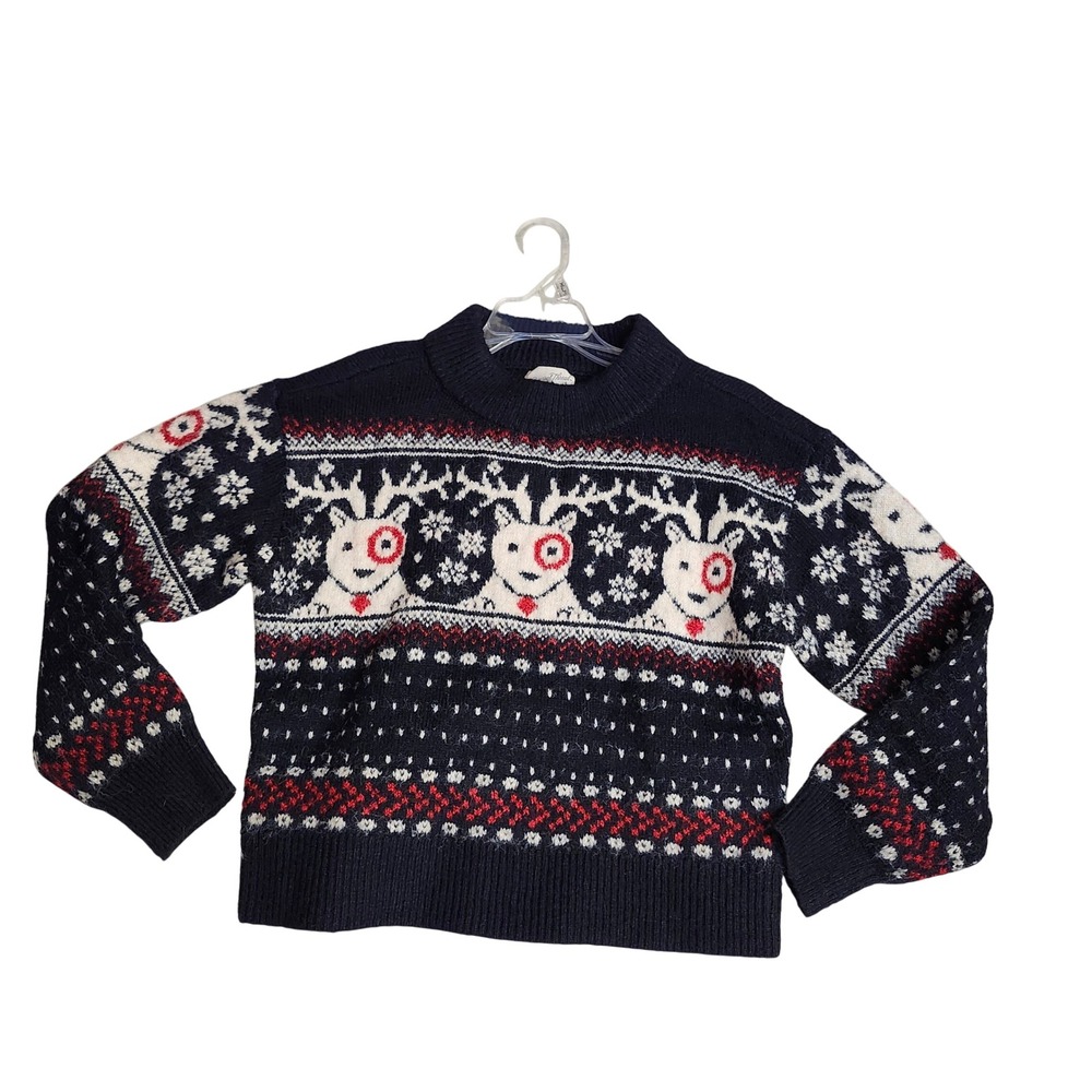Universal‎ Thread Navy Alpine Bullseye Dog Fair Isle Christmas Sweater XS